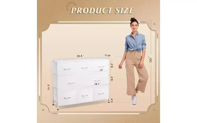 Cómoda de tela de 8 cajones gris oscuro/blanco para 1 persona