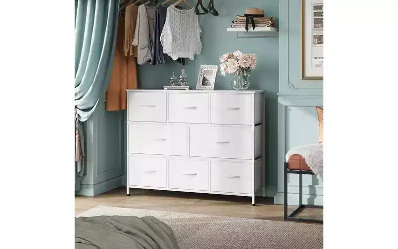 Cómoda de tela de 8 cajones gris oscuro/blanco para 1 persona