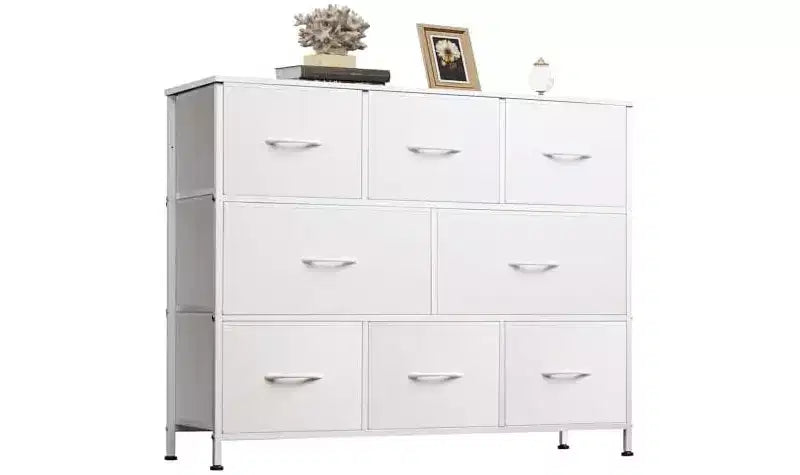 Cómoda de tela de 8 cajones gris oscuro/blanco para 1 persona