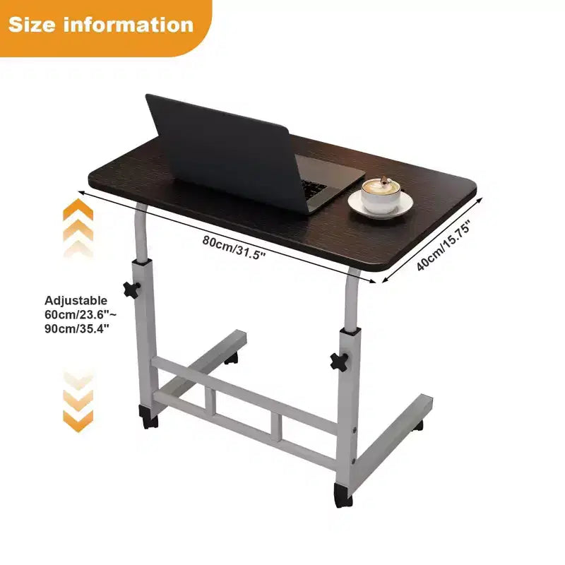 Escritorio ajustable rodante negro, para 1 persona, estructura de metal + tablero de MDF