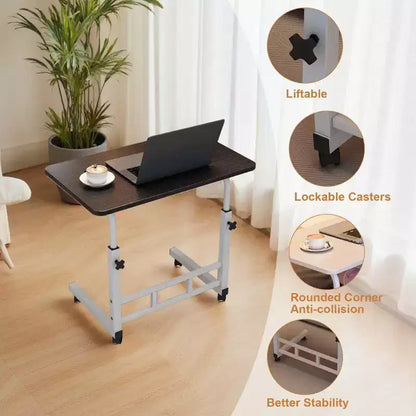 Escritorio ajustable rodante negro, para 1 persona, estructura de metal + tablero de MDF