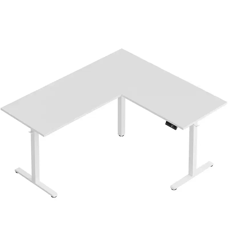 Escritorio de pie en forma de L Bestier de 63 pulgadas con ganchos, escritorio de juegos simple ajustable en altura con estación de carga y toma de corriente para oficina en casa y dormitorio