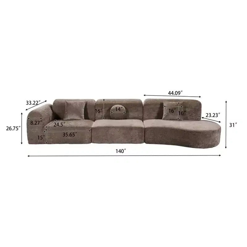 Sofá seccional curvo de 4 plazas beige/marrón/gris oscuro/verde/naranja
