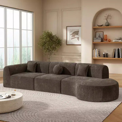 Sofá seccional curvo de 4 plazas beige/marrón/gris oscuro/verde/naranja