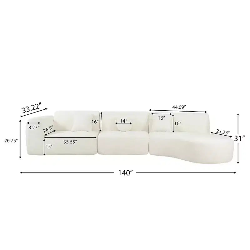 Sofá seccional curvo de 4 plazas beige/marrón/gris oscuro/verde/naranja