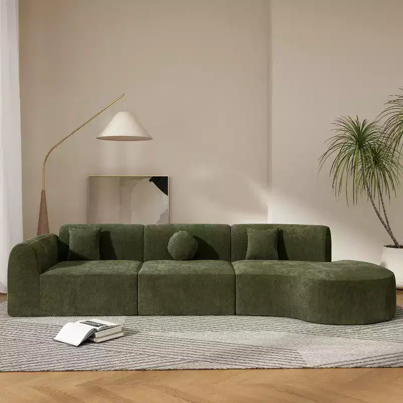 Sofá seccional curvo de 4 plazas beige/marrón/gris oscuro/verde/naranja
