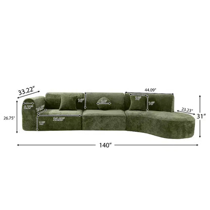 Sofá seccional curvo de 4 plazas beige/marrón/gris oscuro/verde/naranja