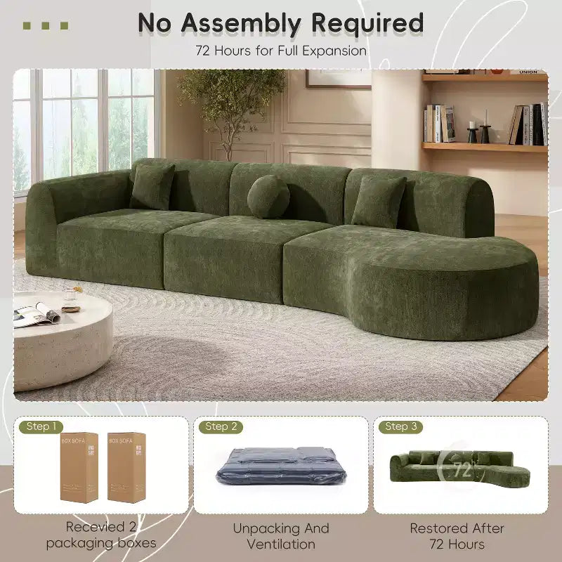 Sofá seccional curvo de 4 plazas beige/marrón/gris oscuro/verde/naranja