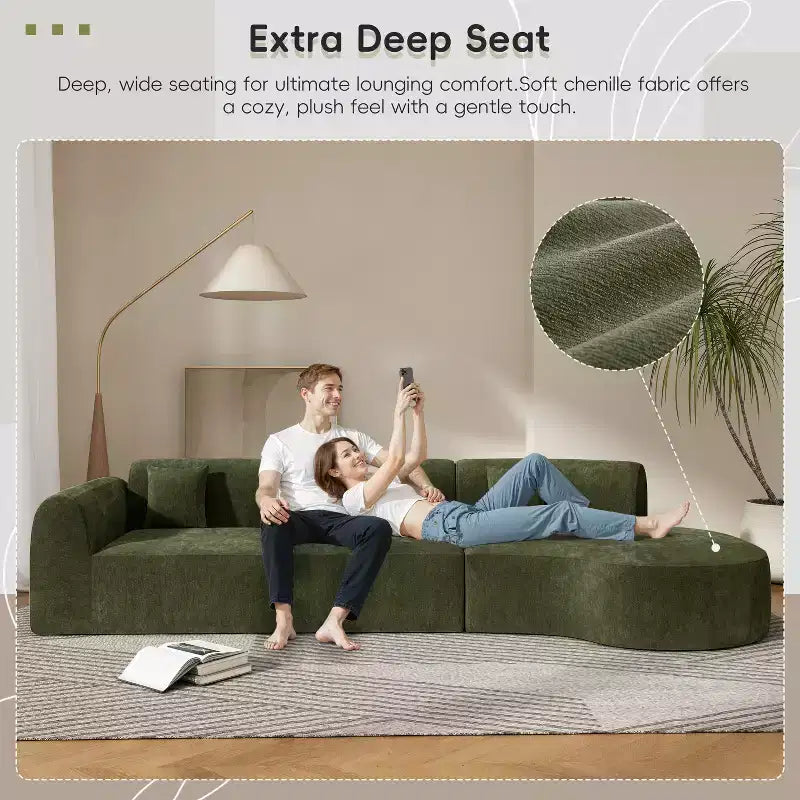 Sofá seccional curvo de 4 plazas beige/marrón/gris oscuro/verde/naranja