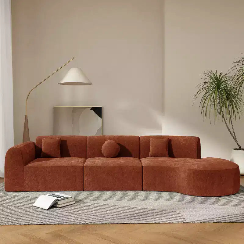 Sofá seccional curvo de 4 plazas beige/marrón/gris oscuro/verde/naranja