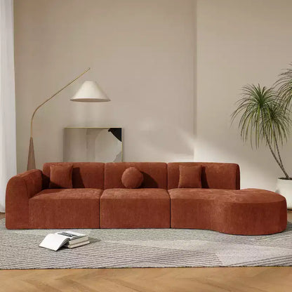 Sofá seccional curvo de 4 plazas beige/marrón/gris oscuro/verde/naranja