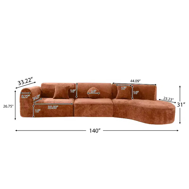 Sofá seccional curvo de 4 plazas beige/marrón/gris oscuro/verde/naranja