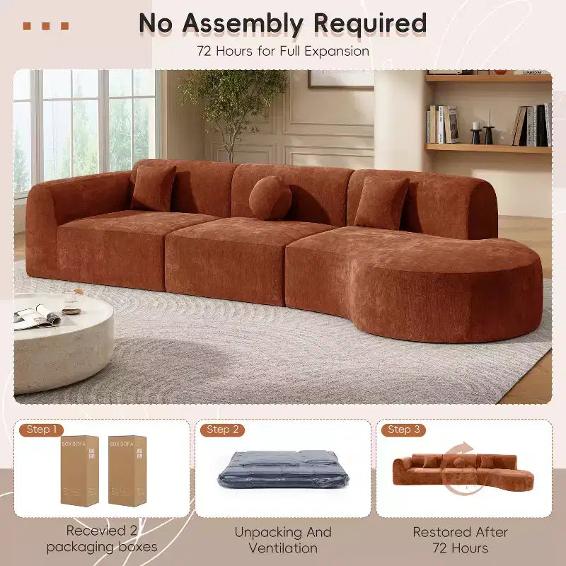 Sofá seccional curvo de 4 plazas beige/marrón/gris oscuro/verde/naranja