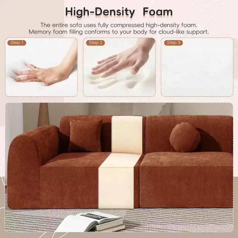 Sofá seccional curvo de 4 plazas beige/marrón/gris oscuro/verde/naranja