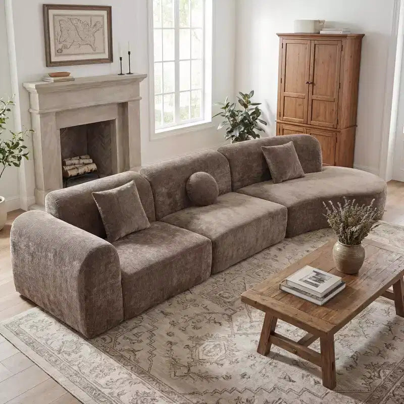 Sofá seccional curvo de 4 plazas beige/marrón/gris oscuro/verde/naranja