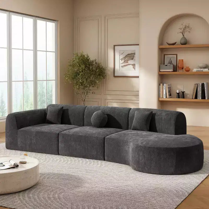 Sofá seccional curvo de 4 plazas beige/marrón/gris oscuro/verde/naranja