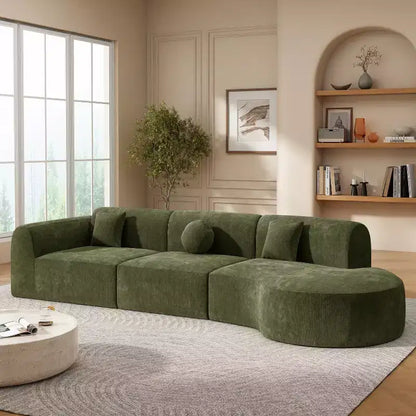 Sofá seccional curvo de 4 plazas beige/marrón/gris oscuro/verde/naranja