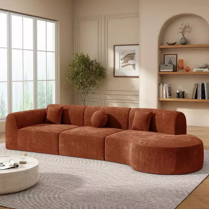 Sofá seccional curvo de 4 plazas beige/marrón/gris oscuro/verde/naranja