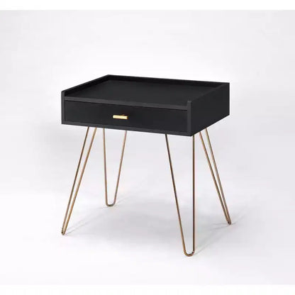 HomeRoots 24 Gold And Black End Table With Drawer