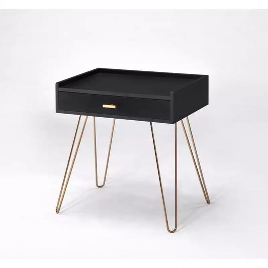 HomeRoots 24 Gold And Black End Table With Drawer