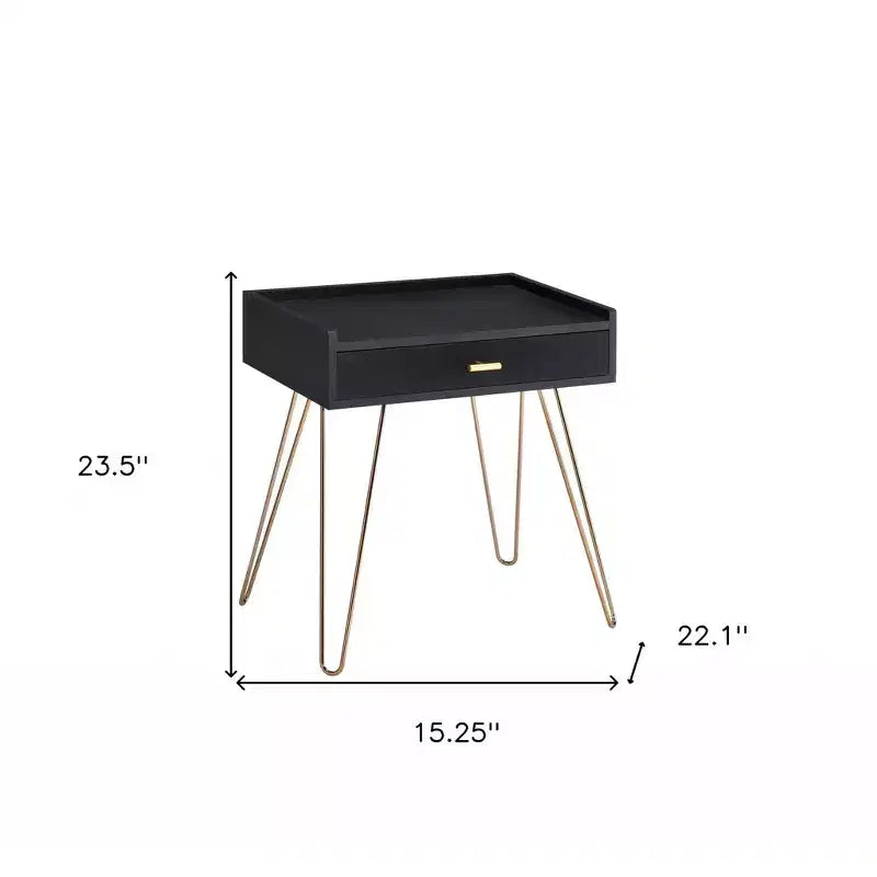 Mesa auxiliar negra y dorada con cajón, para 1 persona