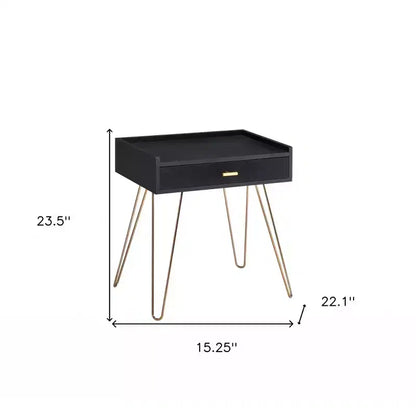 Mesa auxiliar negra y dorada con cajón, para 1 persona