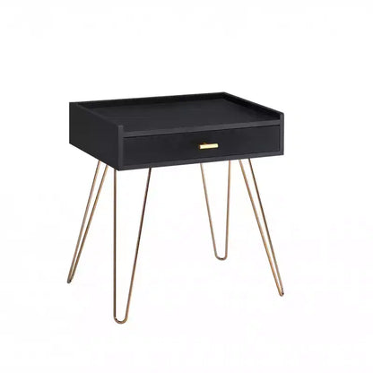 Mesa auxiliar negra y dorada con cajón, para 1 persona