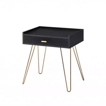 Mesa auxiliar negra y dorada con cajón, para 1 persona