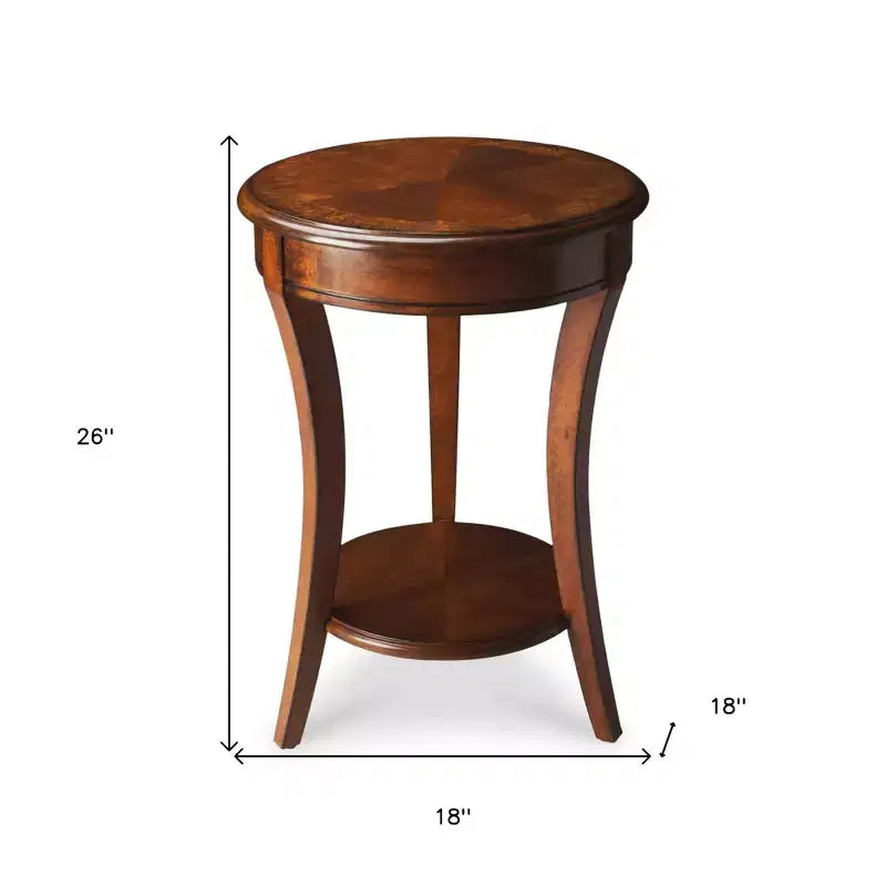 Mesa auxiliar redonda marrón con estante, estructura de madera, 1 pieza