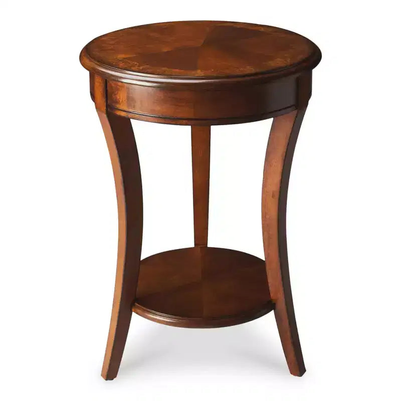 Mesa auxiliar redonda marrón con estante, estructura de madera, 1 pieza