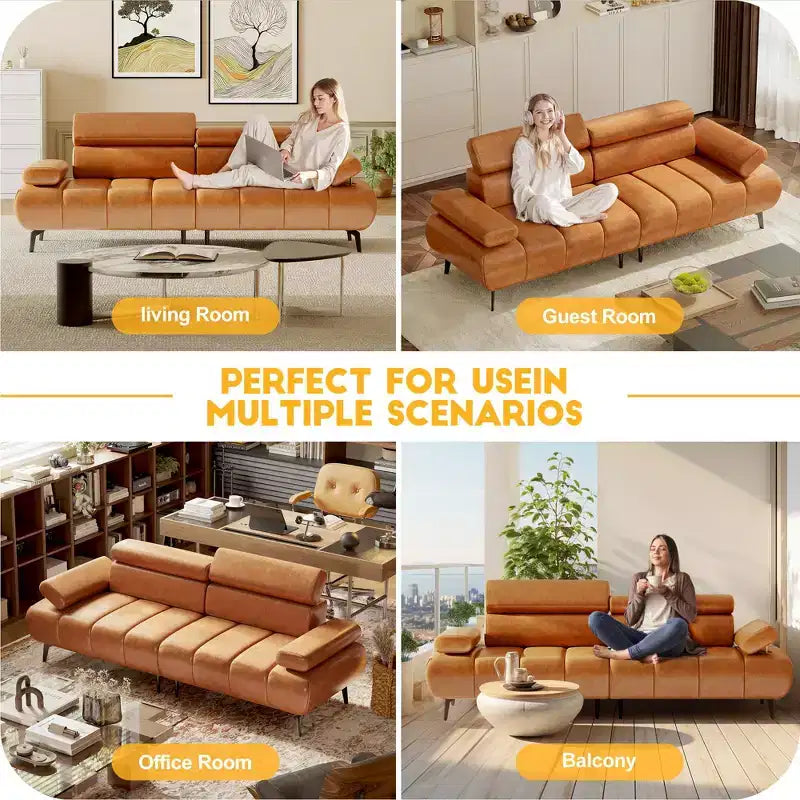 Sofá de 3 plazas de piel sintética beige/marrón para 2-3 personas