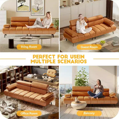 Sofá de 3 plazas de piel sintética beige/marrón para 2-3 personas