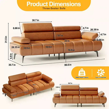 Sofá de 3 plazas de piel sintética beige/marrón para 2-3 personas