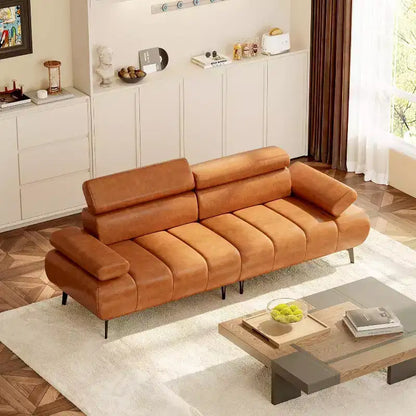 Sofá de 3 plazas de piel sintética beige/marrón para 2-3 personas