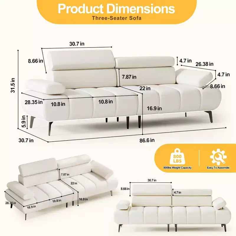 Sofá de 3 plazas de piel sintética beige/marrón para 2-3 personas