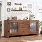 Aparador de 54.4" – Negro / Marrón / Color Madera, 2 Puertas de Cristal y 3 Cajones, para 1 Habitación