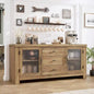 Aparador de 54.4" – Negro / Marrón / Color Madera, 2 Puertas de Cristal y 3 Cajones, para 1 Habitación
