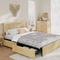 Base de cama de plataforma con cabecero de ratán natural | Matrimonial/Queen | con o sin 4 cajones | Para 1-2 adultos