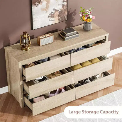 Cómoda de 6 cajones para adultos, 120 cm de ancho, en negro / roble natural / blanco