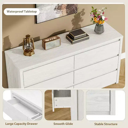 Cómoda de 6 cajones para adultos, 120 cm de ancho, en negro / roble natural / blanco