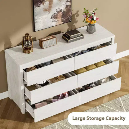 Cómoda de 6 cajones para adultos, 120 cm de ancho, en negro / roble natural / blanco