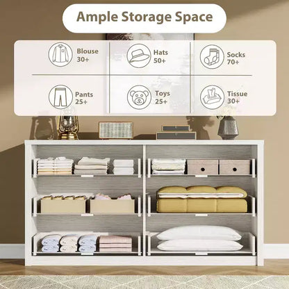 Cómoda de 6 cajones para adultos, 120 cm de ancho, en negro / roble natural / blanco