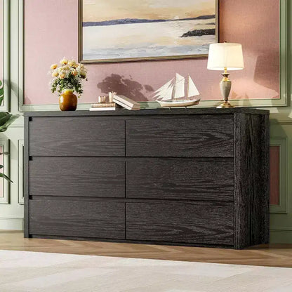 Cómoda de 6 cajones para adultos, 120 cm de ancho, en negro / roble natural / blanco