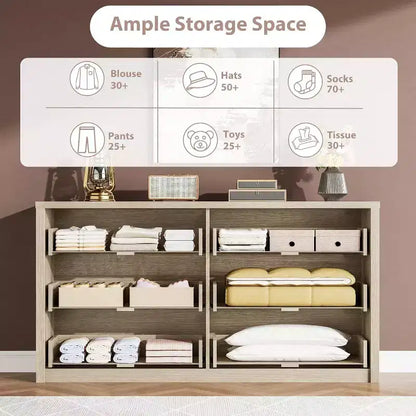Cómoda de 6 cajones para adultos, 120 cm de ancho, en negro / roble natural / blanco