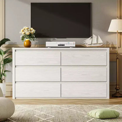 Cómoda de 6 cajones para adultos, 120 cm de ancho, en negro / roble natural / blanco