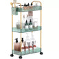 Carrito de almacenamiento acrílico rodante de 3 niveles en transparente/gris/verde/naranja con ruedas, para 1 persona