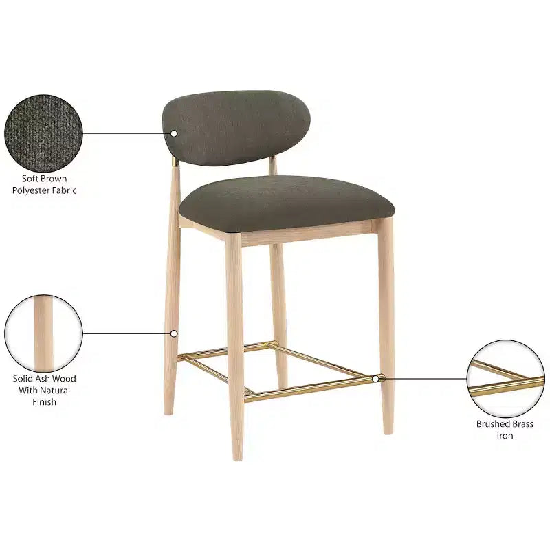 Taburete de mostrador sin respaldo, sin brazos, en colores marrón, coñac, crema y oliva, con capacidad para 1 persona