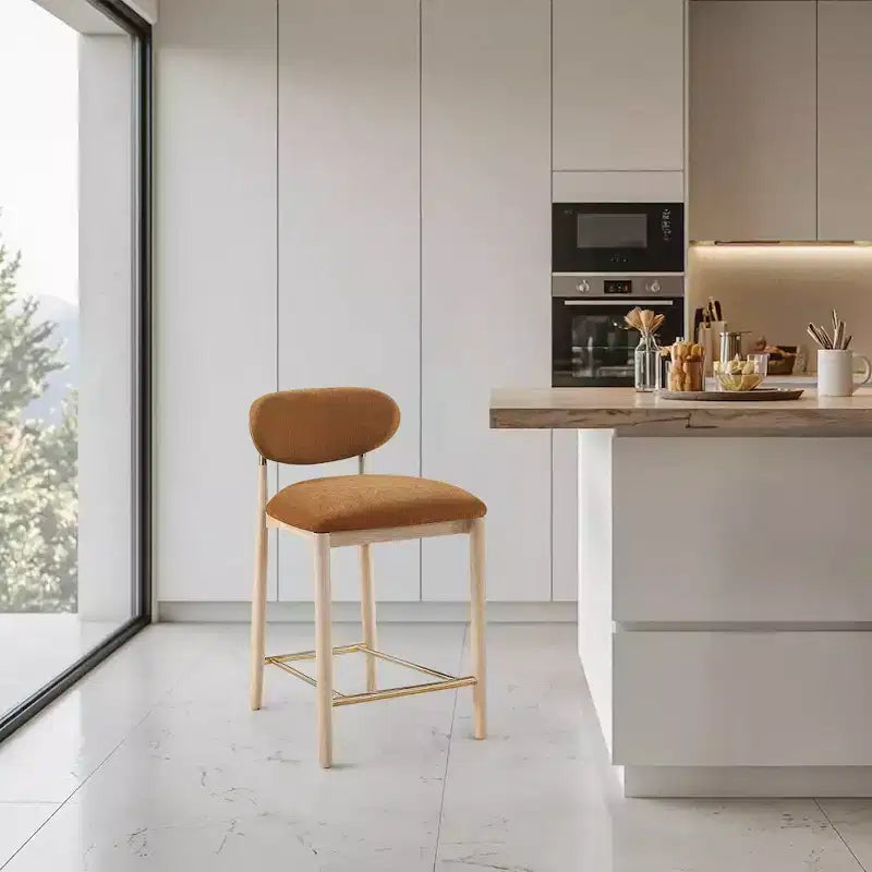 Taburete de mostrador sin respaldo, sin brazos, en colores marrón, coñac, crema y oliva, con capacidad para 1 persona