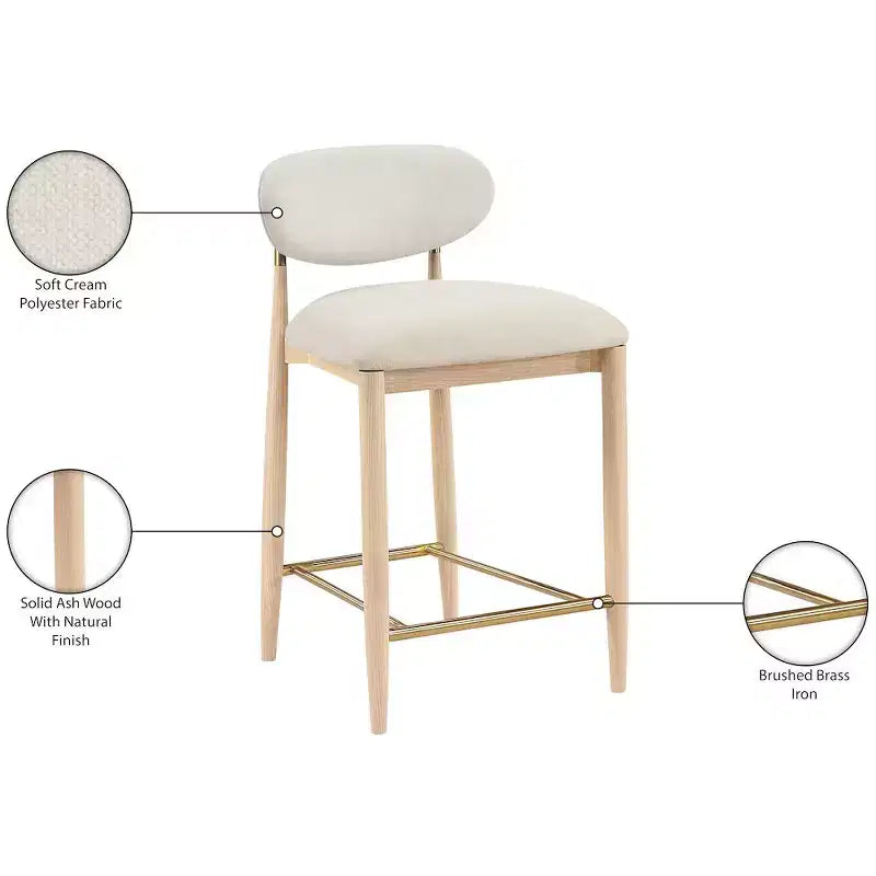 Taburete de mostrador sin respaldo, sin brazos, en colores marrón, coñac, crema y oliva, con capacidad para 1 persona