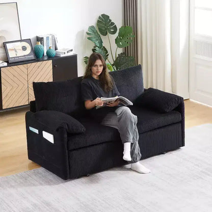 Sofá cama convertible 3 en 1 de pana (negro/gris/verde), para 3 personas